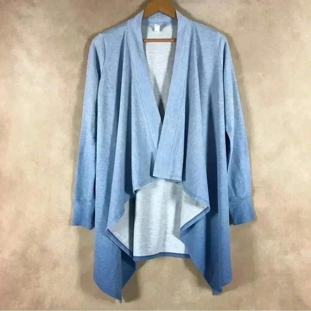 Dip-Dye Waterfall Draped Open Front Cardigan, Blue, XS